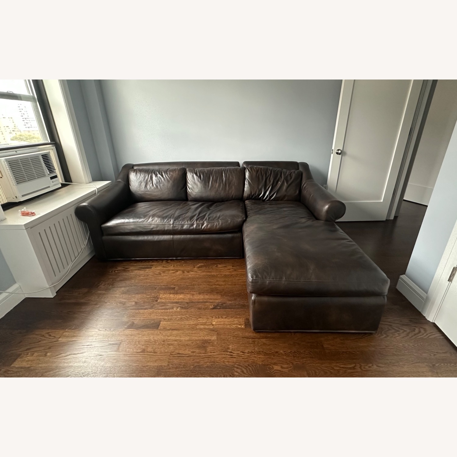 Restoration Hardware Original Belgian Leather Classic Slope Arm Right-Arm Sofa-Chaise Sectional - image-2