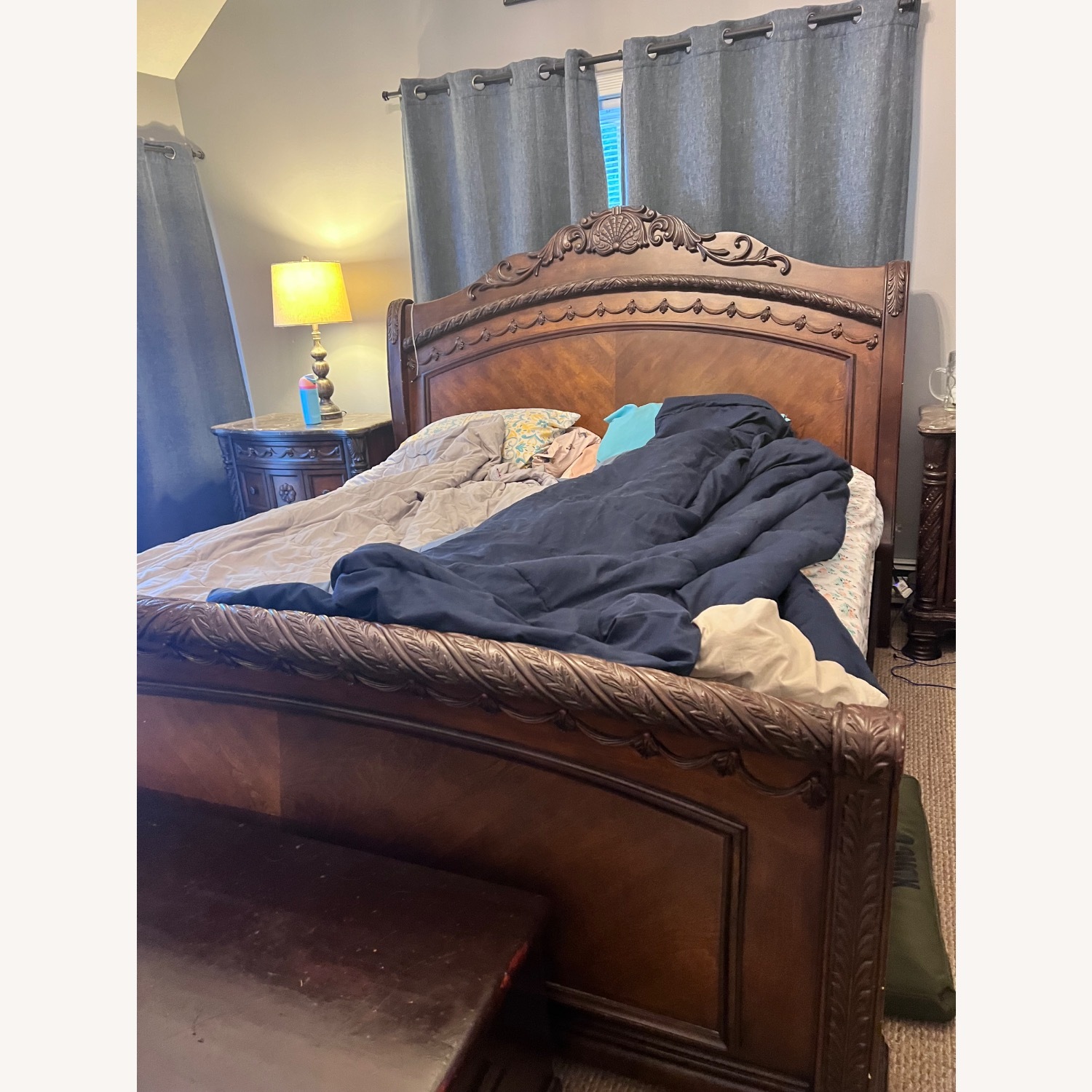 Ashley Dark Brown Marble King Bed - image-1