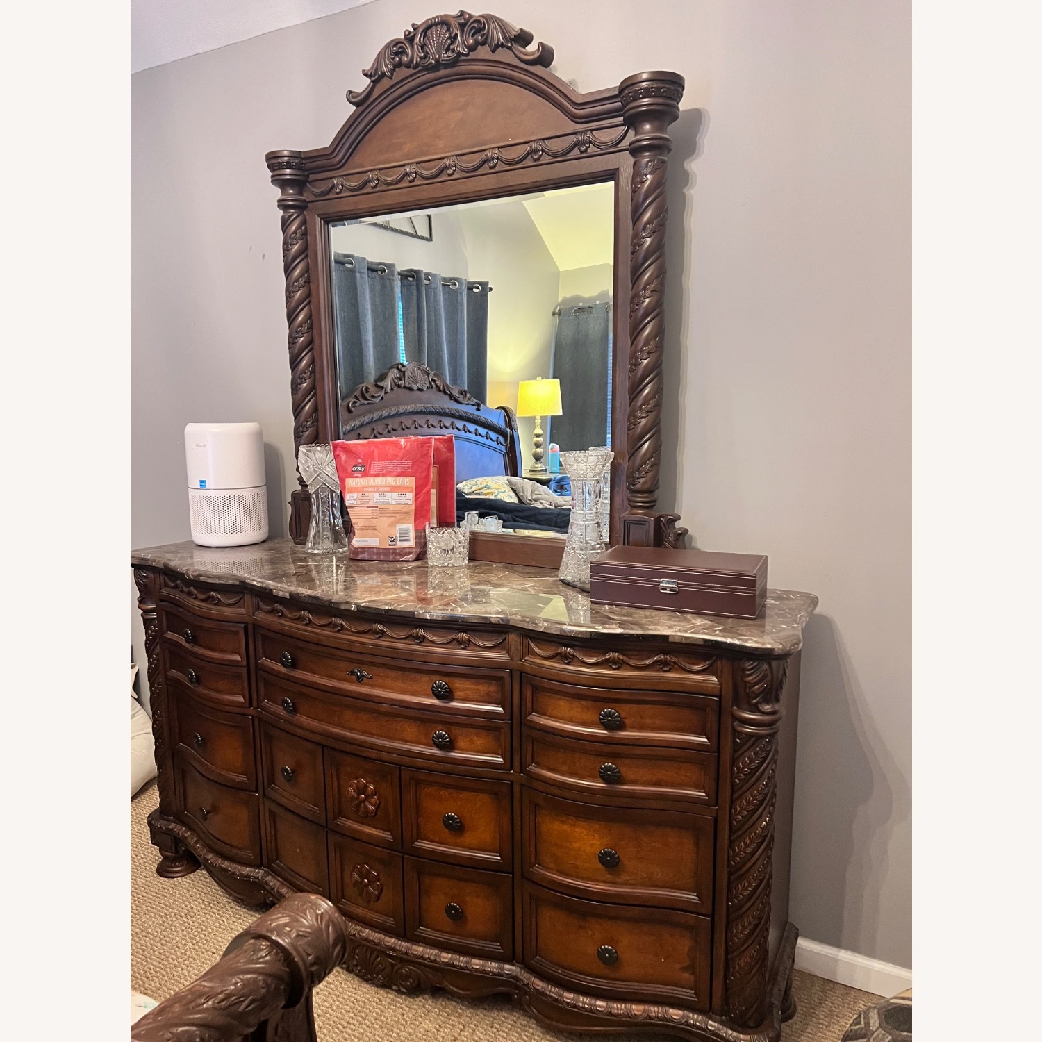 Ashley Dark Brown Marble King Bed - image-2