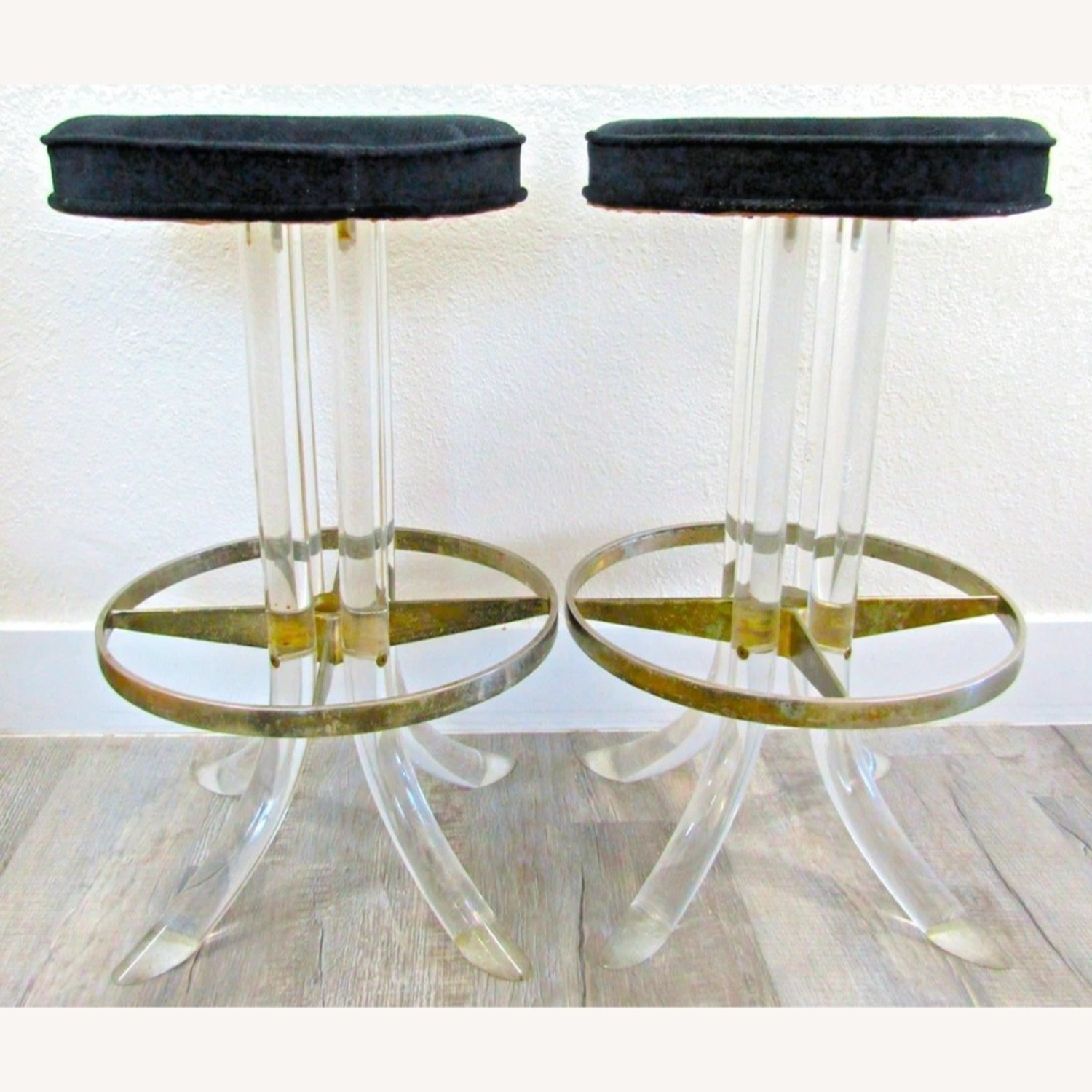 Pair Hollywood Regency Lucite Chrome Swivel Stools - image-2