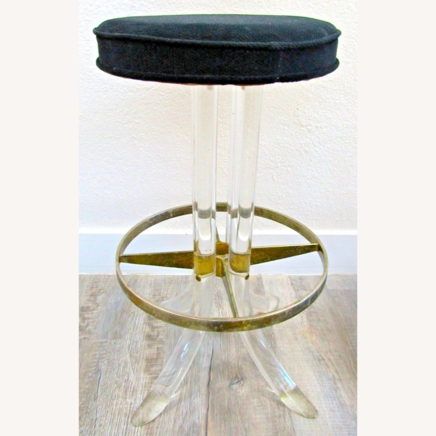 Pair Hollywood Regency Lucite Chrome Swivel Stools - image-4