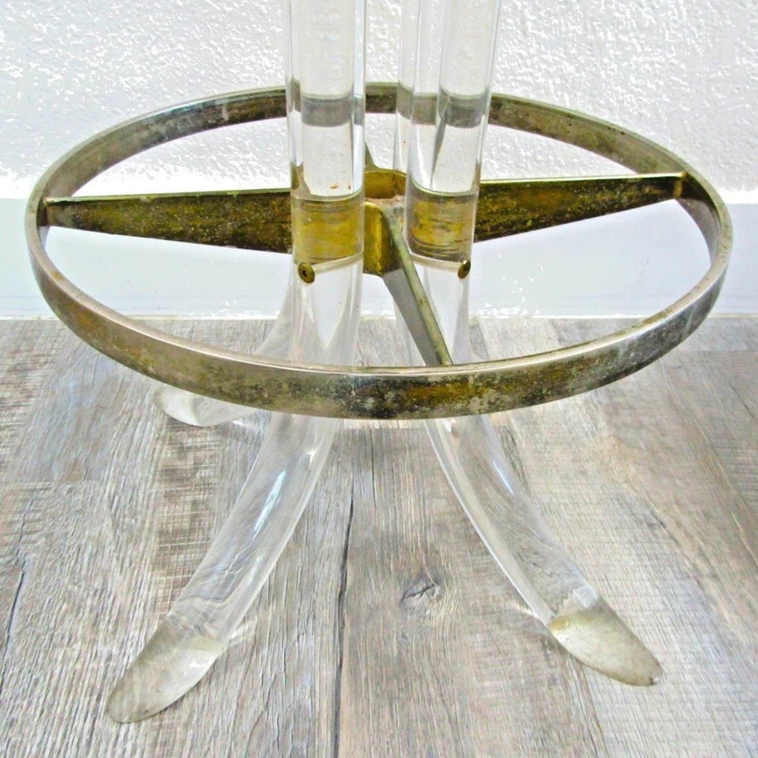 Pair Hollywood Regency Lucite Chrome Swivel Stools - image-5