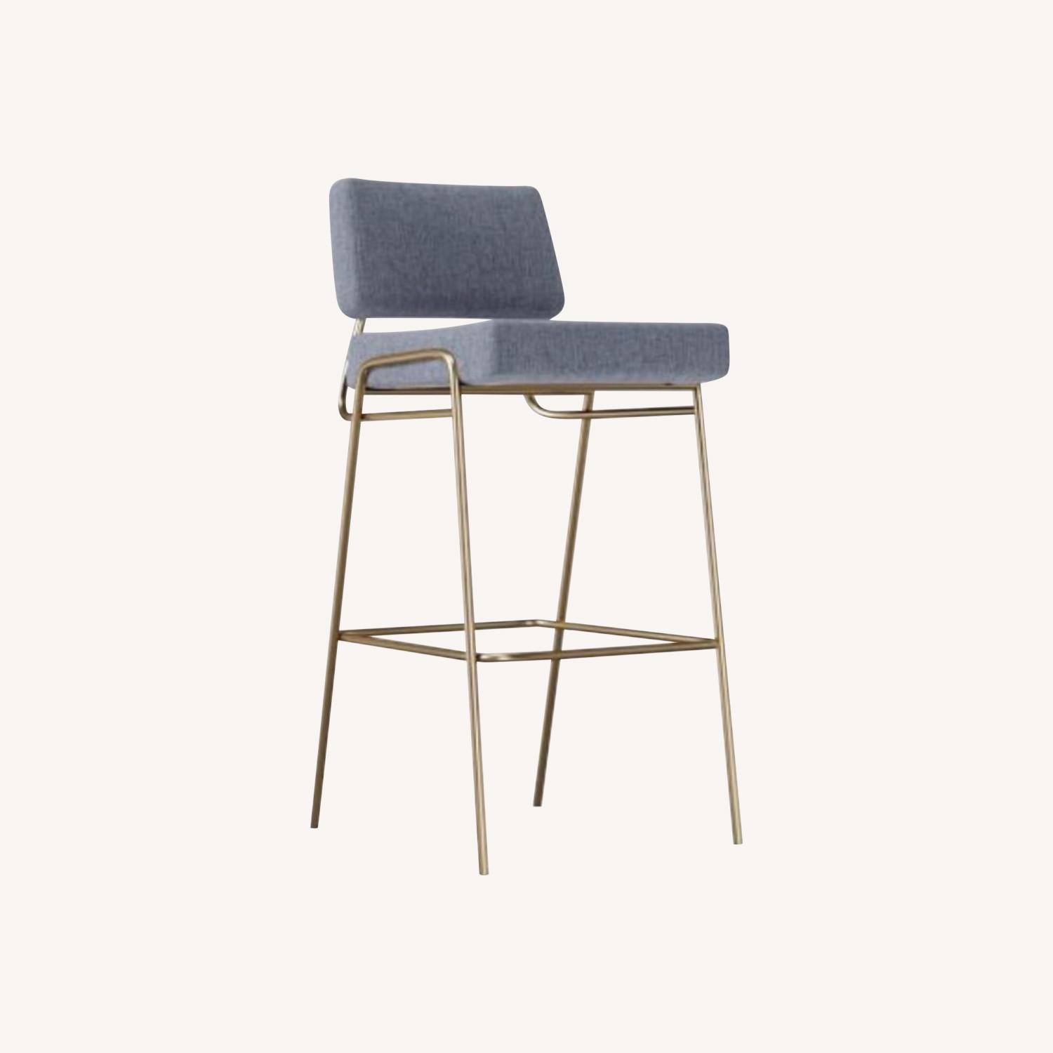 West Elm Wire Frame Bar Stools Blue Fabric Stools - image-0