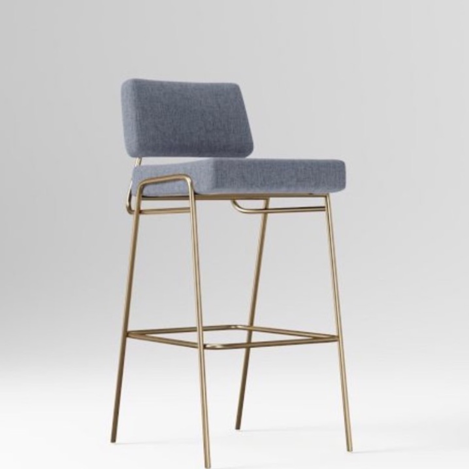 West Elm Wire Frame Bar Stools Blue Fabric Stools - image-1