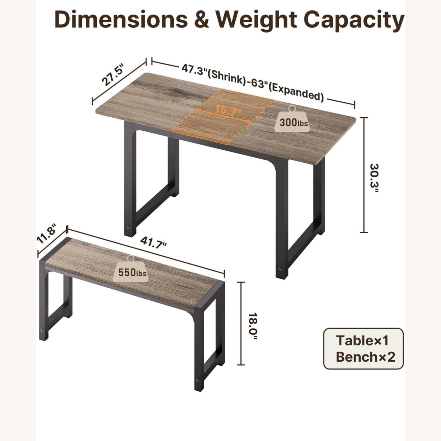 Amazon Gizoon 63” Kitchen Table with Set Benches  - image-3
