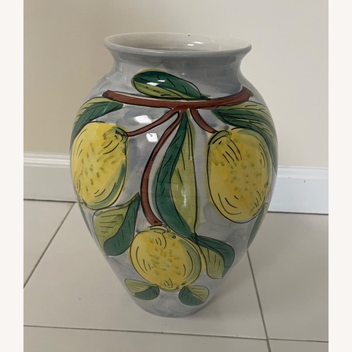 Used Light Gray Ceramic Vase with Lemons for sale on AptDeco
