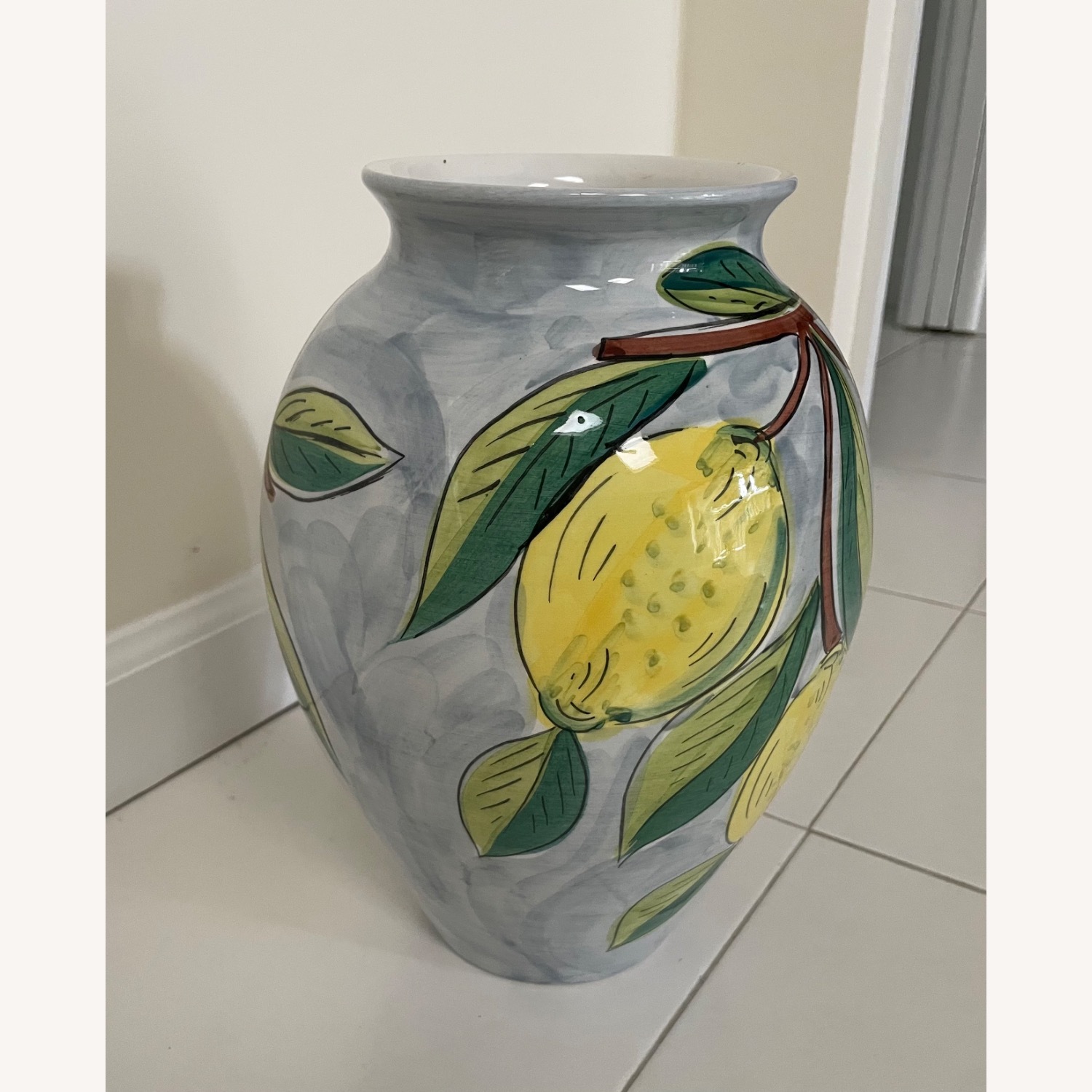 Light Gray Ceramic Vase with Lemons - image-2