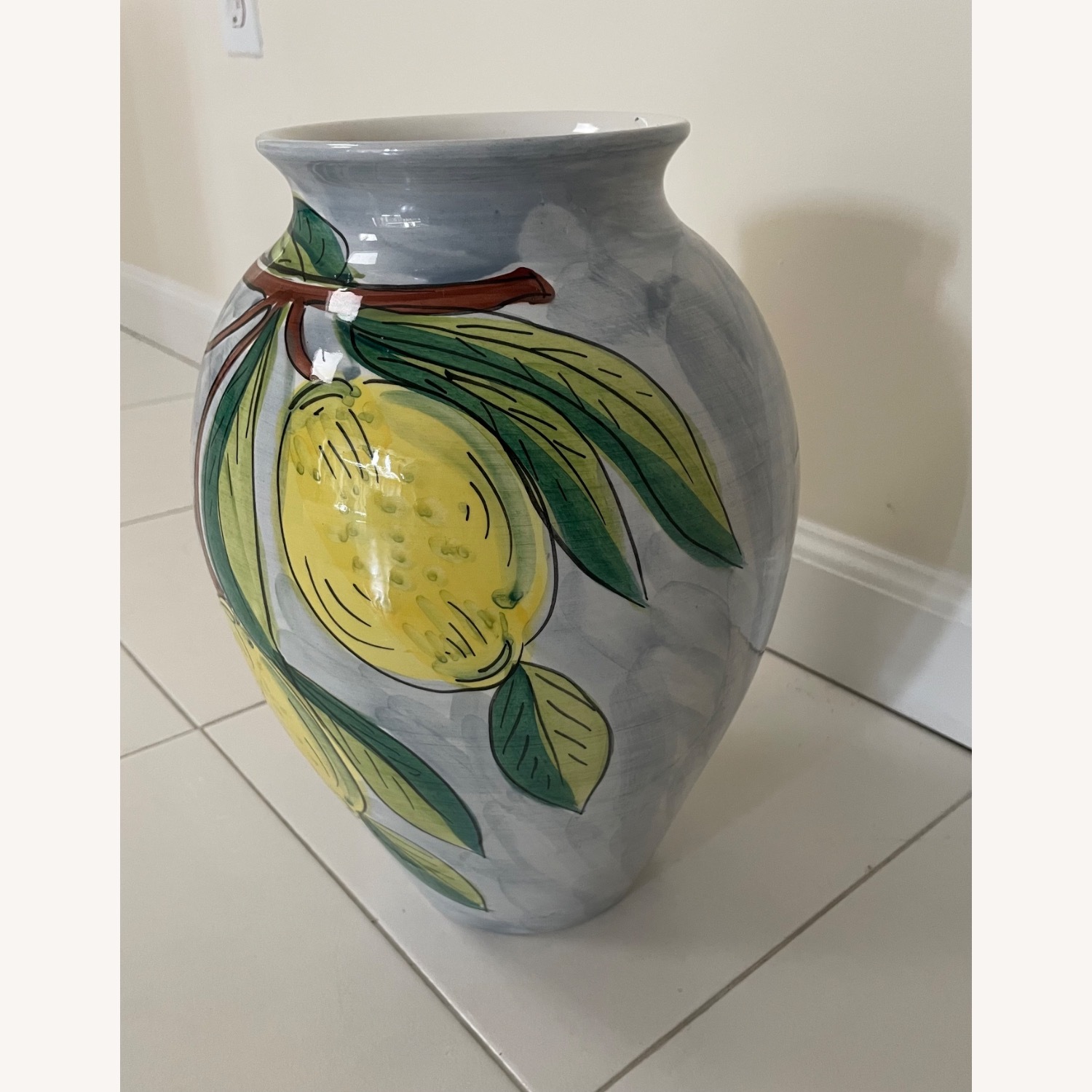 Light Gray Ceramic Vase with Lemons - image-4