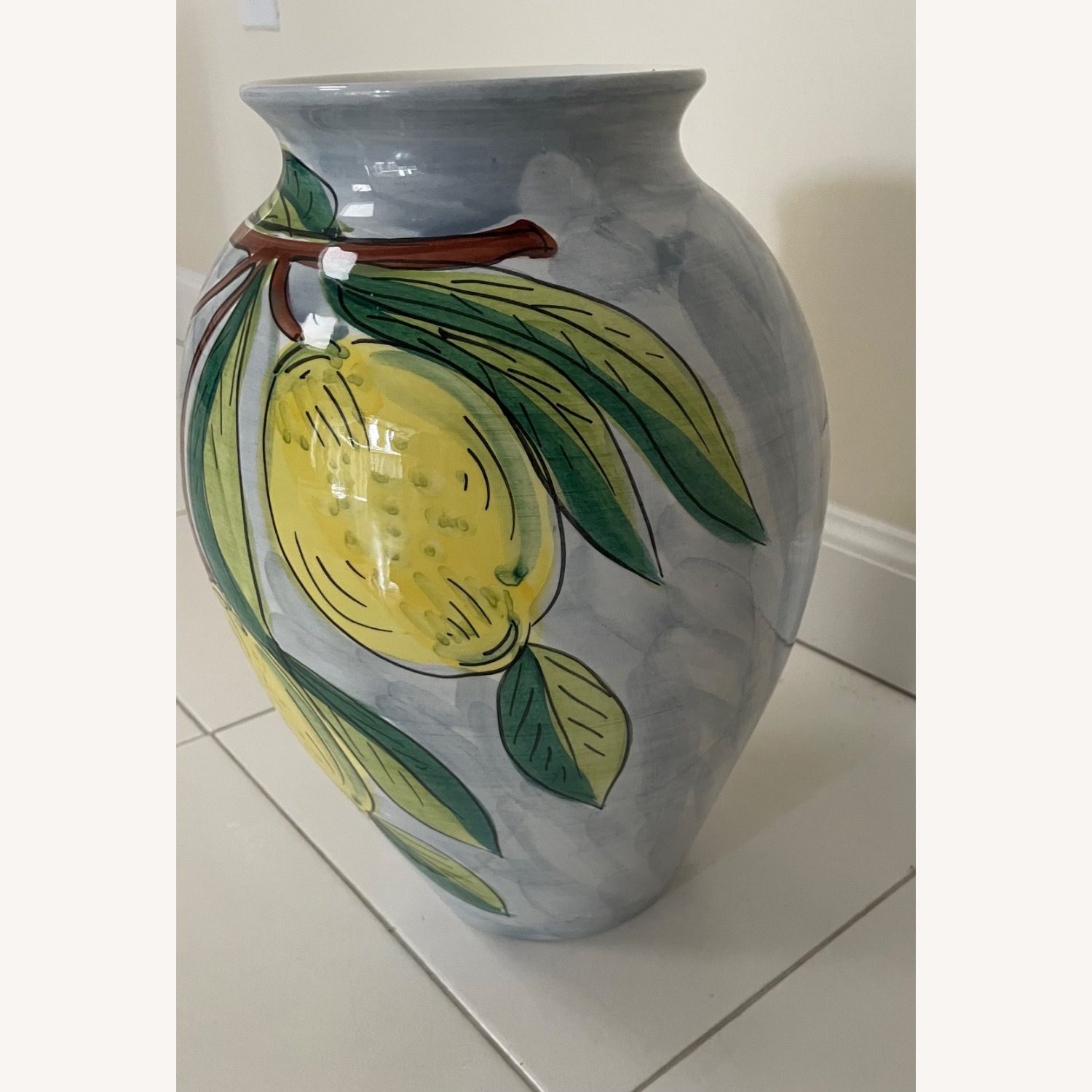 Light Gray Ceramic Vase with Lemons - image-3