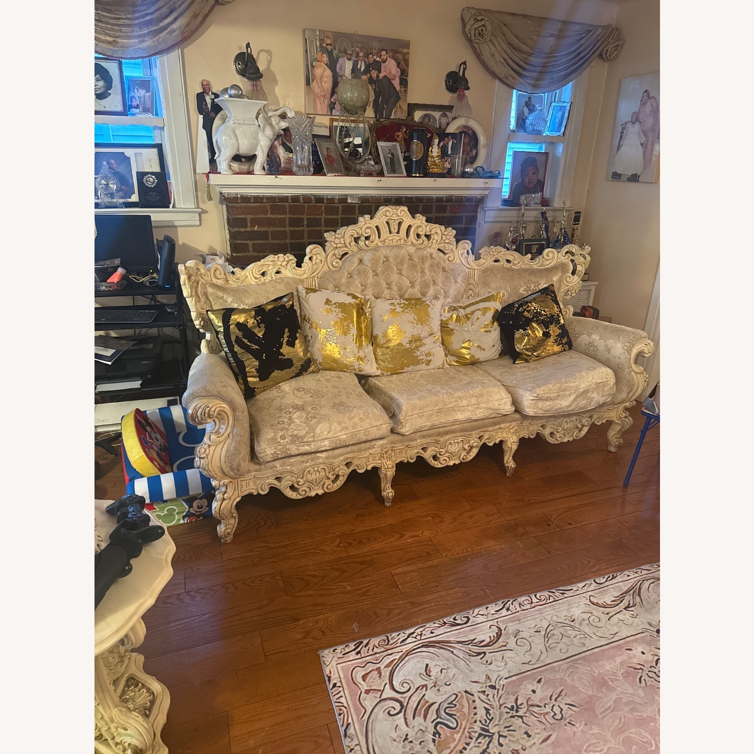 Vintage/Antique White Fabric Accent Chairs - image-5