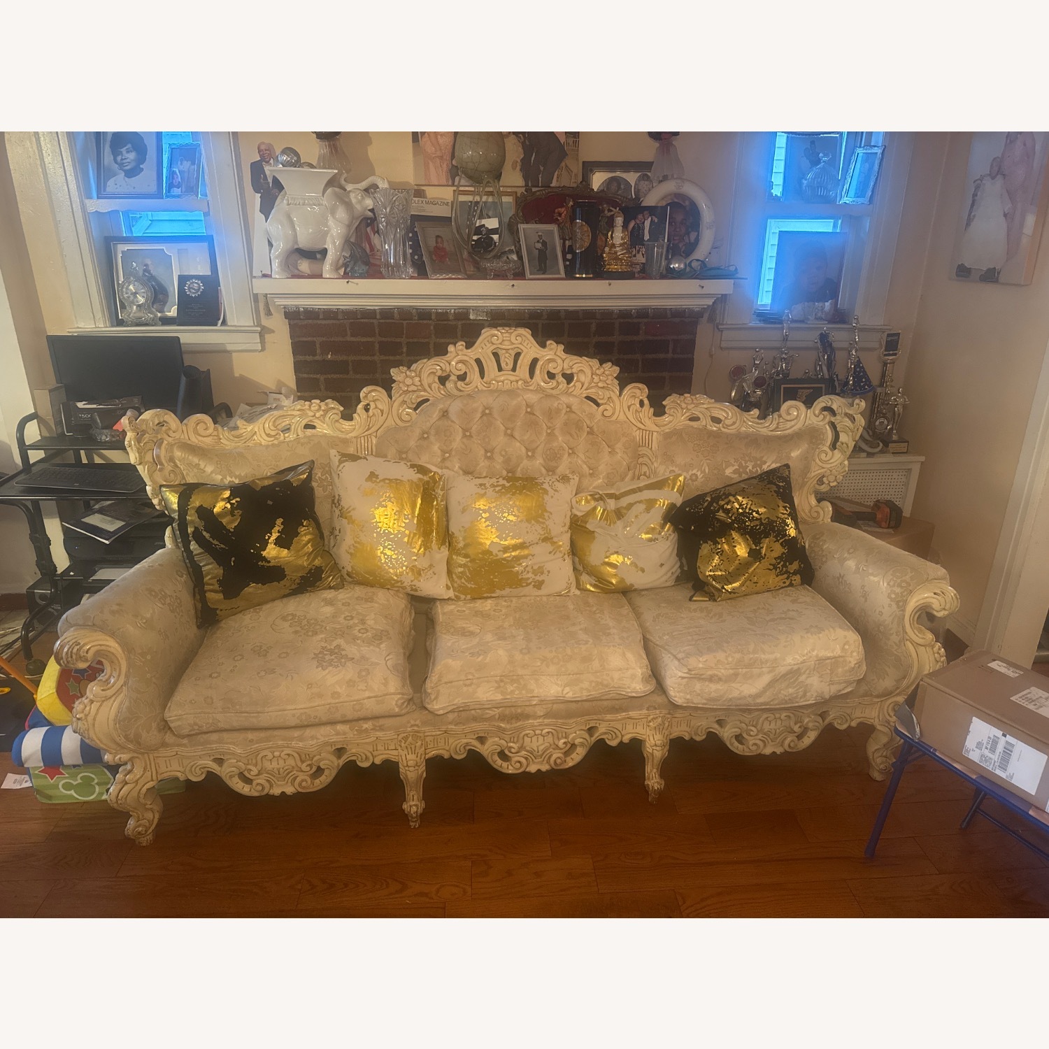 Vintage/Antique White Fabric Accent Chairs - image-1