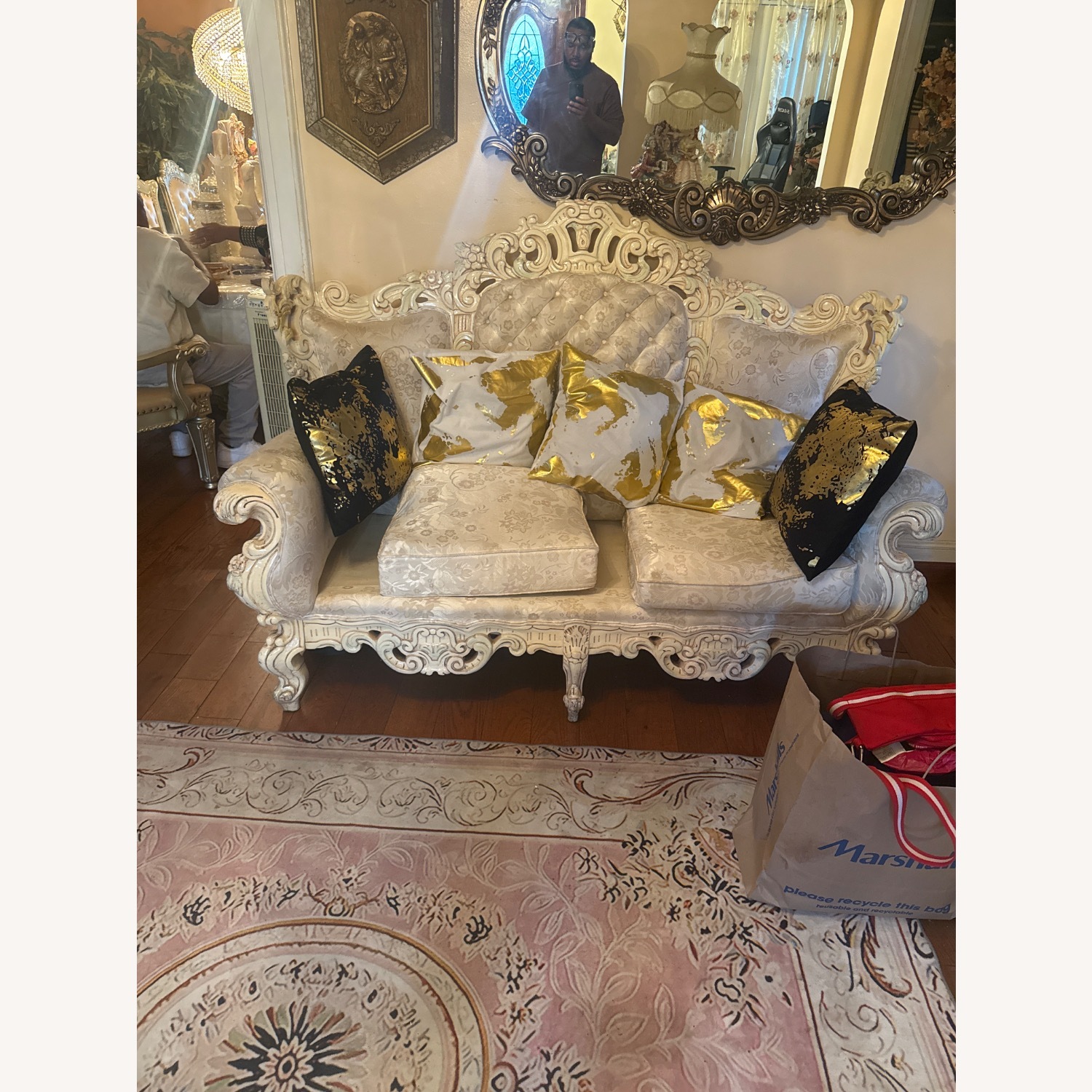 Vintage/Antique White Fabric Accent Chairs - image-6