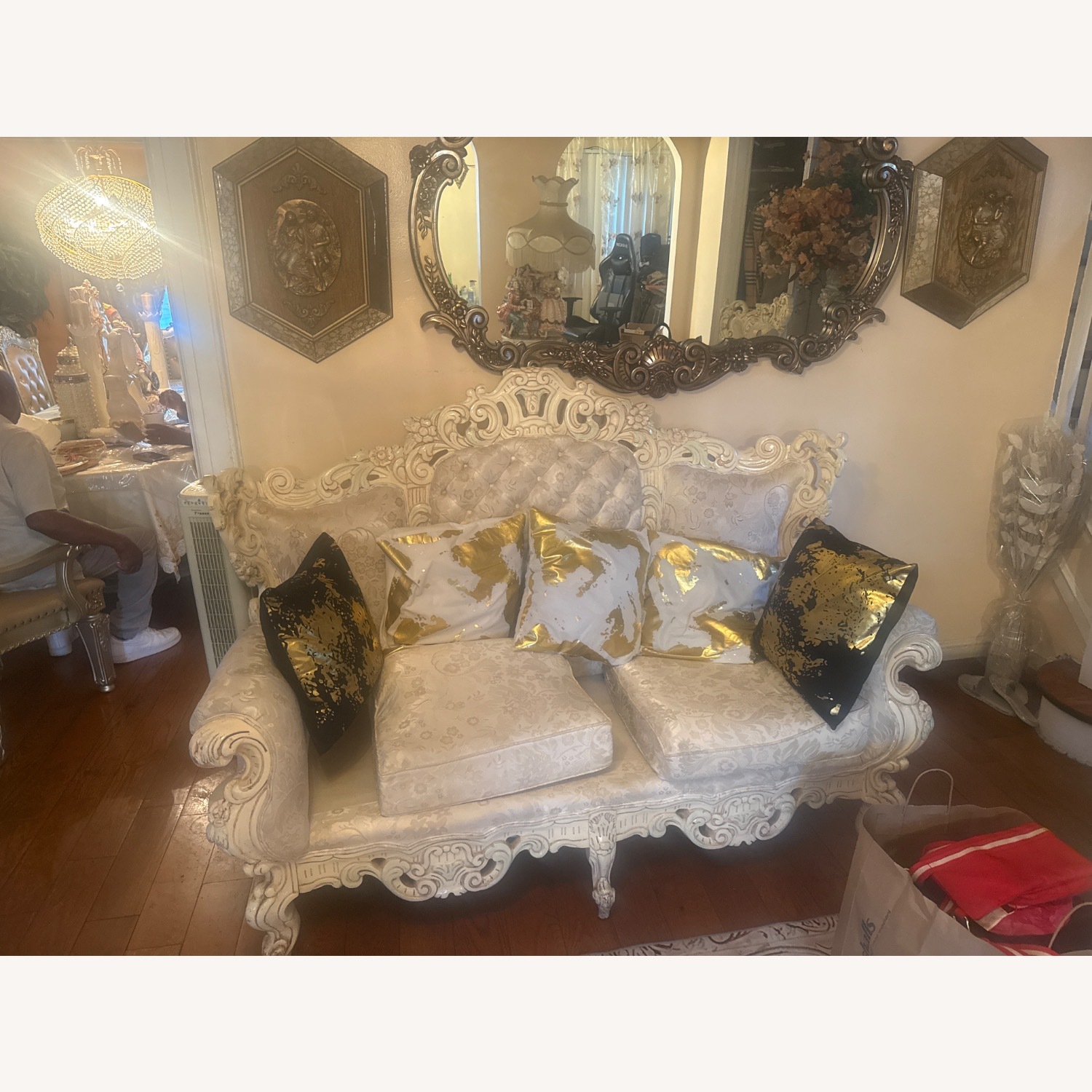 Vintage/Antique White Fabric Accent Chairs - image-2