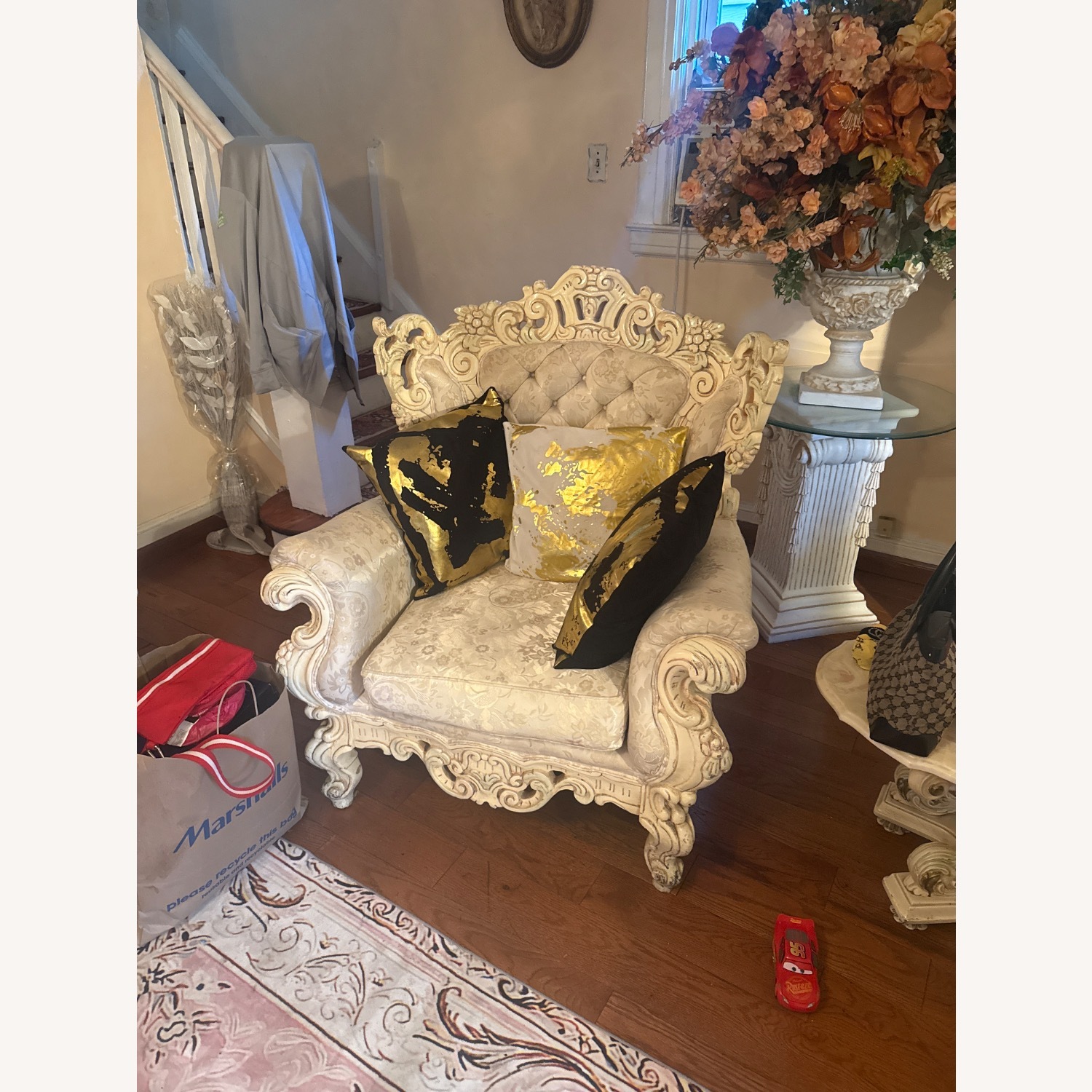 Vintage/Antique White Fabric Accent Chairs - image-4