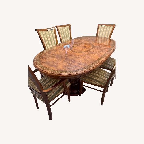 Used  Burl Wood Oval Dining Table with 6 Chairs  for sale on AptDeco