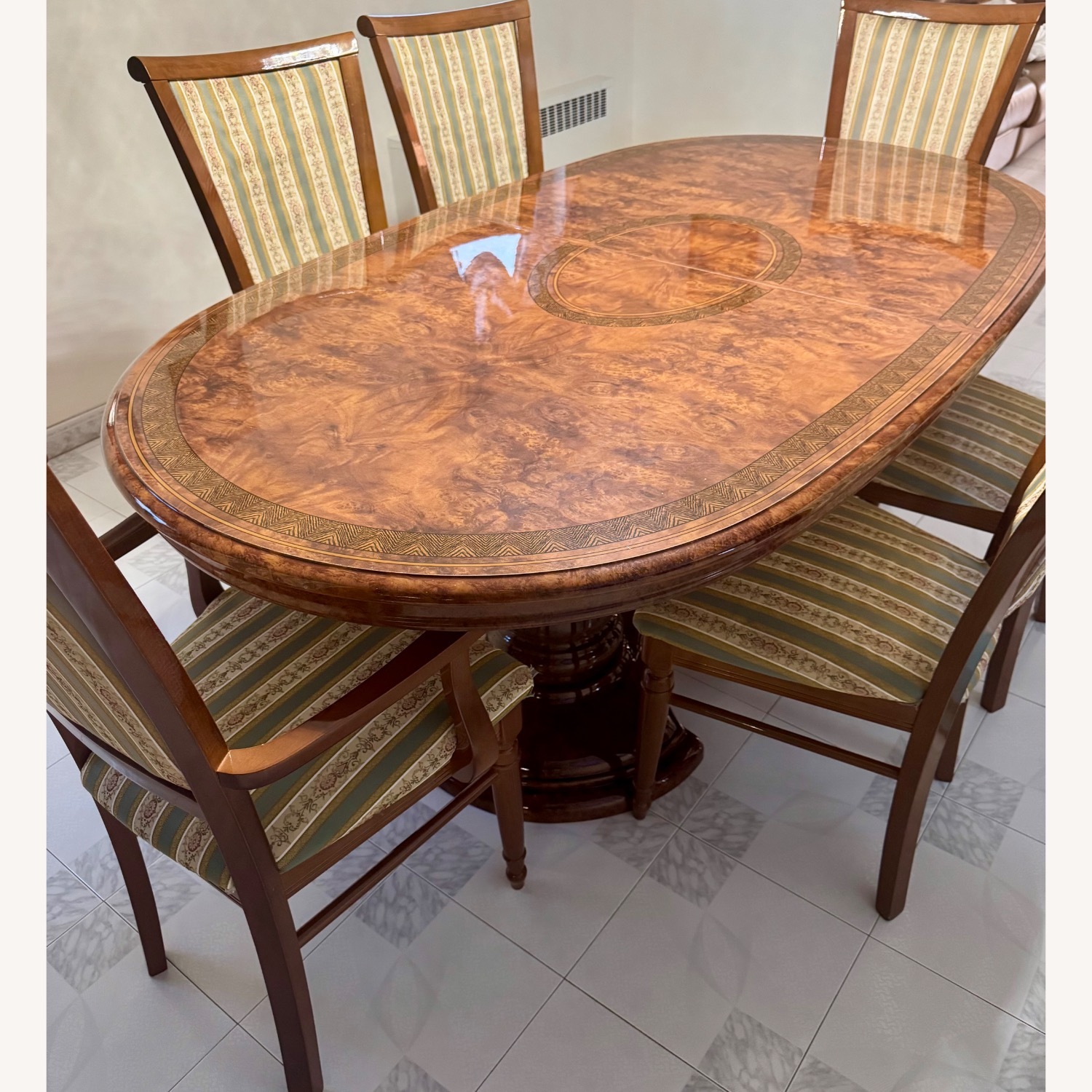  Burl Wood Oval Dining Table with 6 Chairs  - image-1