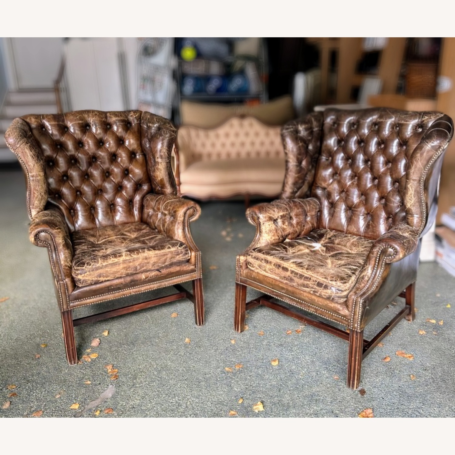 Restoration Hardware Brown Leather Armchairs - 2 - image-11