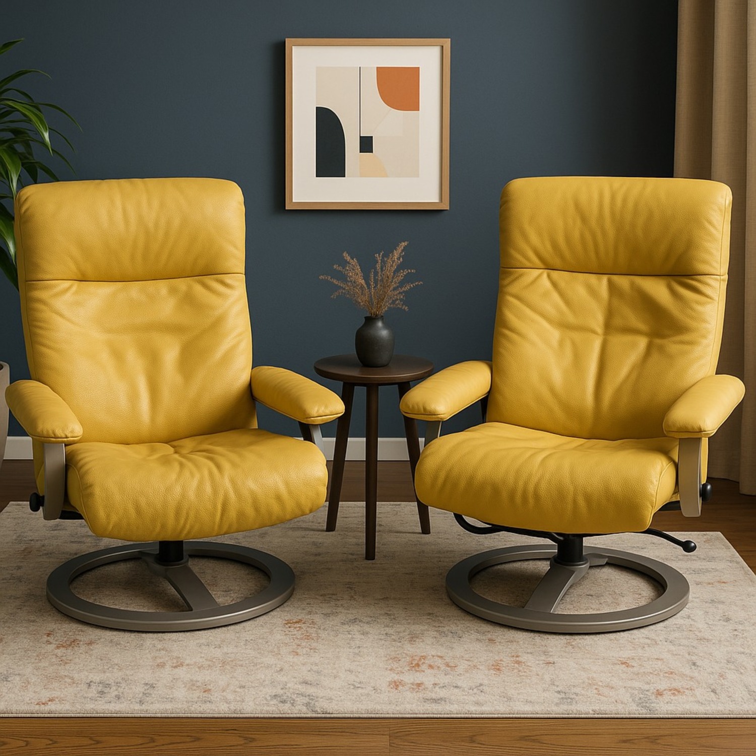 Percival Lafer Set of 2 Lafer Kiri Recliners Yellow Leather - image-1