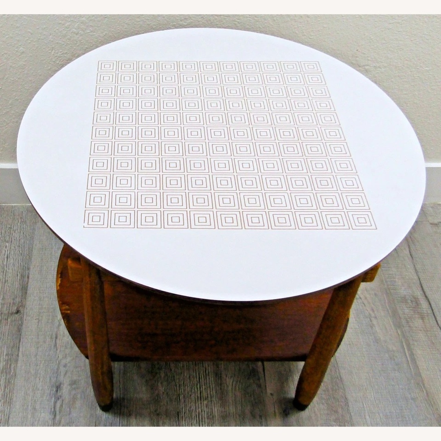 Vintage Lane Round Two Tier Greek Key Side Table - AptDeco
