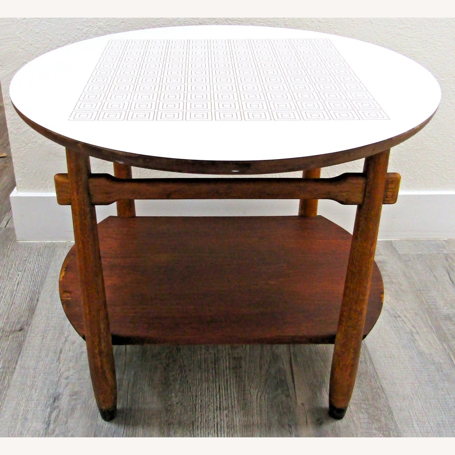 Vintage Lane Round Two Tier Greek Key Side Table - image-1