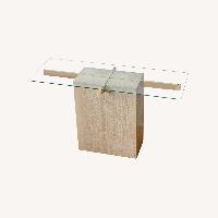 Mid-Century Travertine and Glass Console Table 