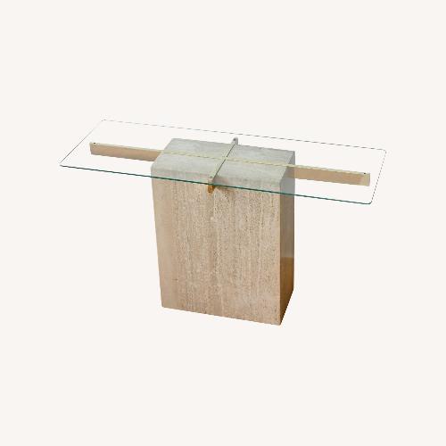 Used Mid-Century Travertine and Glass Console Table  for sale on AptDeco