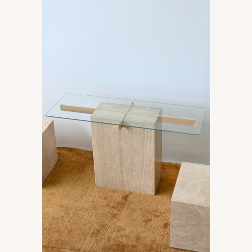 Used Mid-Century Travertine and Glass Console Table  for sale on AptDeco