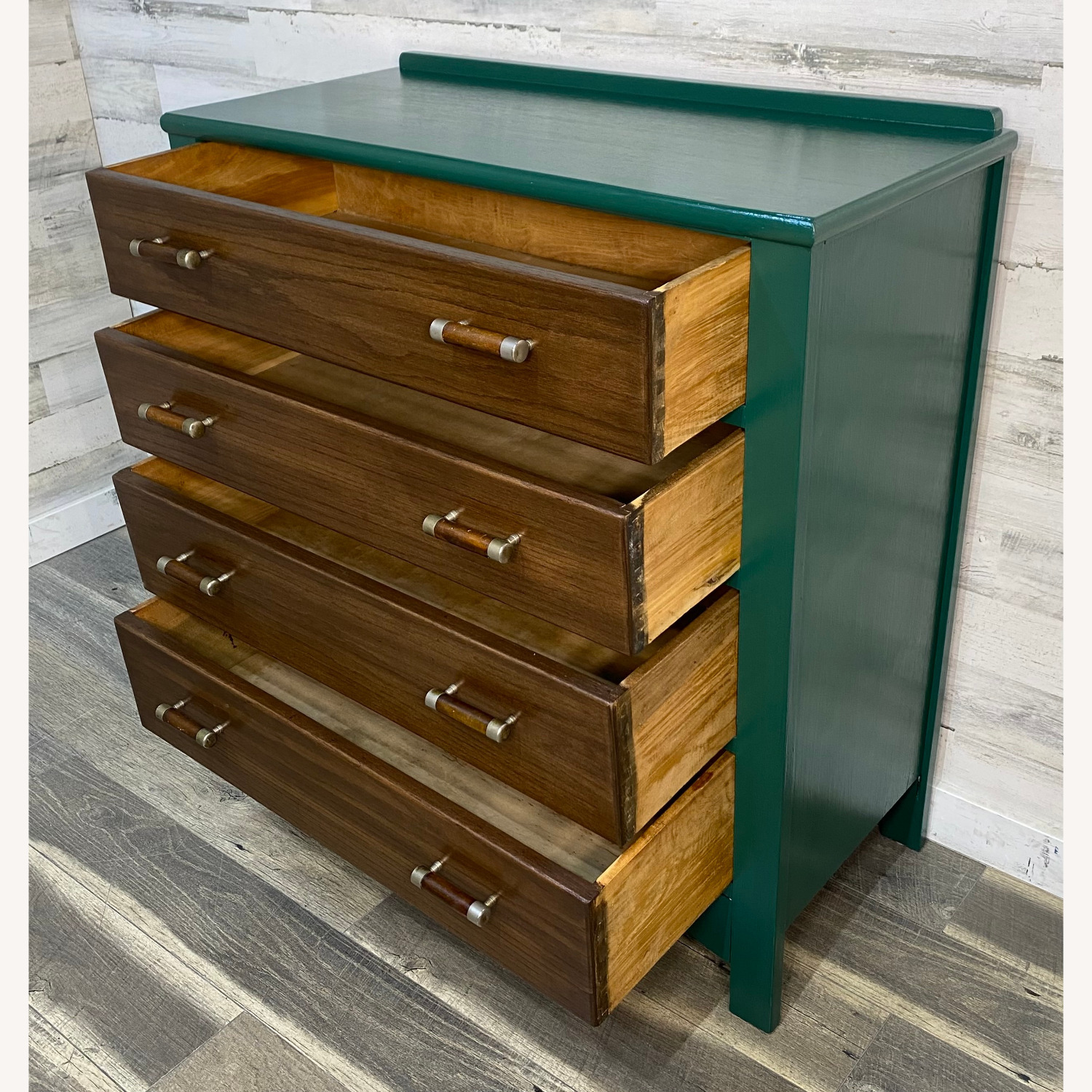 Refinished 1920s Antique Dresser Green & Walnut - image-4