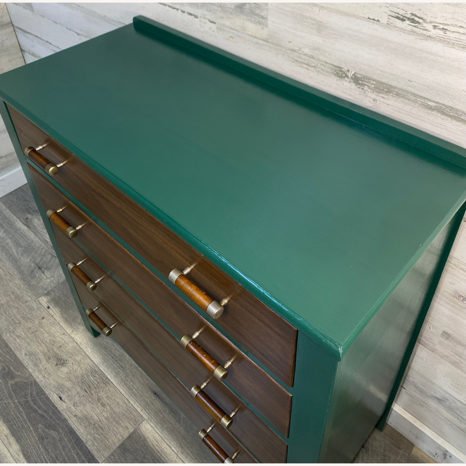 Refinished 1920s Antique Dresser Green & Walnut - image-2