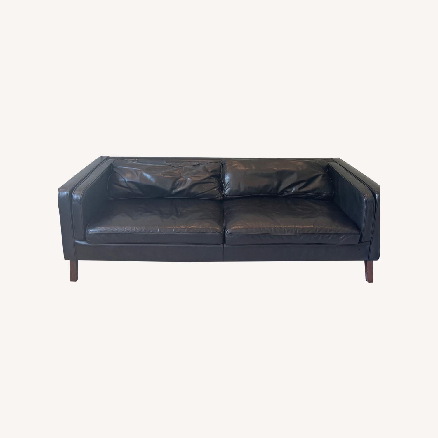 Pottery Barn Jake Vintage Black Leather Sofa - image-0