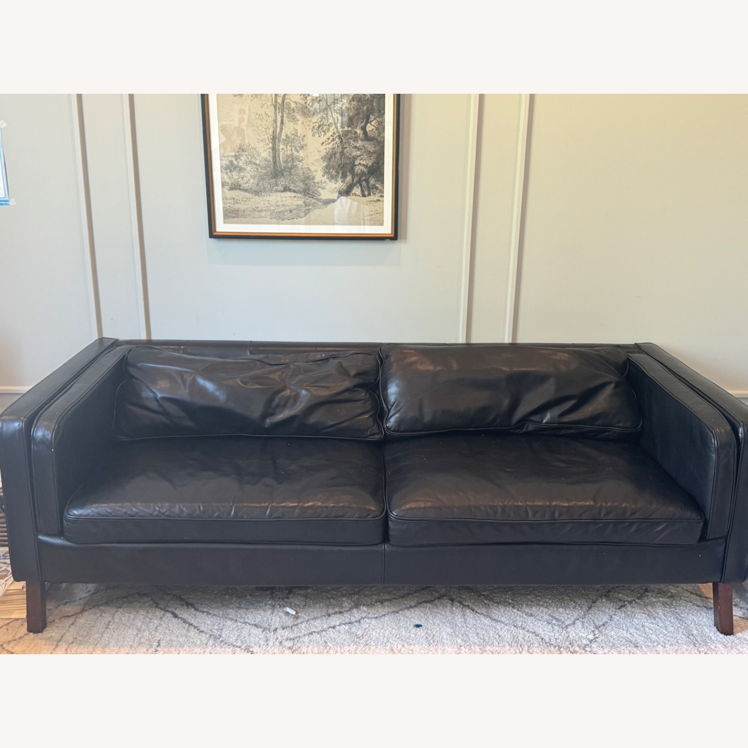 Pottery Barn Jake Vintage Black Leather Sofa - image-1