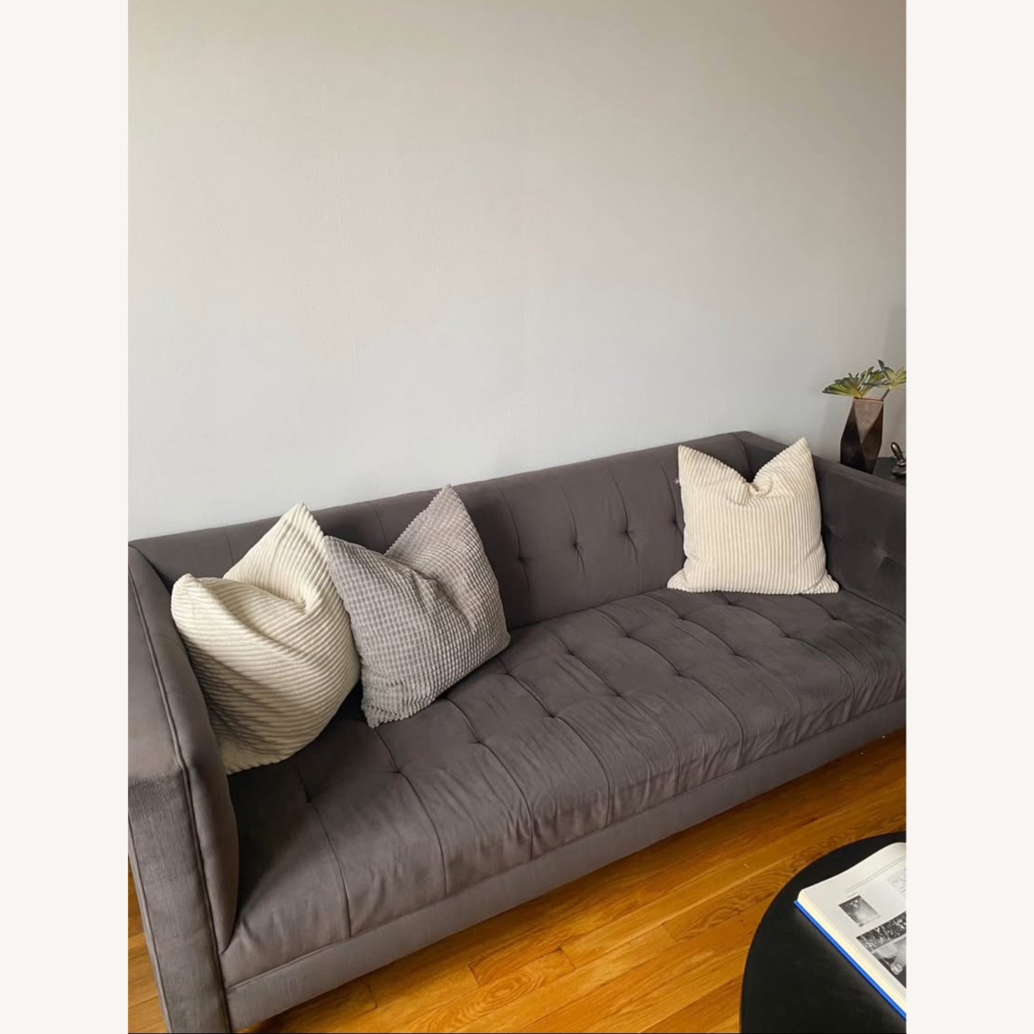 Macy's Dark Gray Velvet Loveseat - image-2