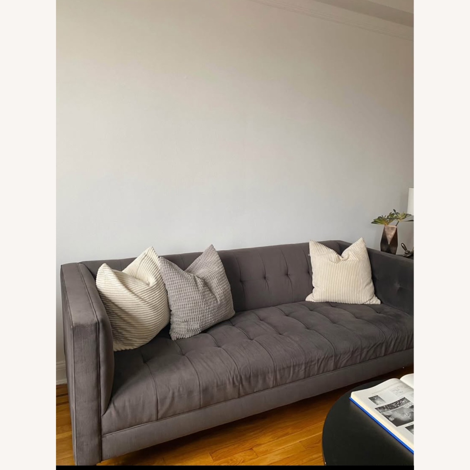 Macy's Dark Gray Velvet Loveseat - image-1