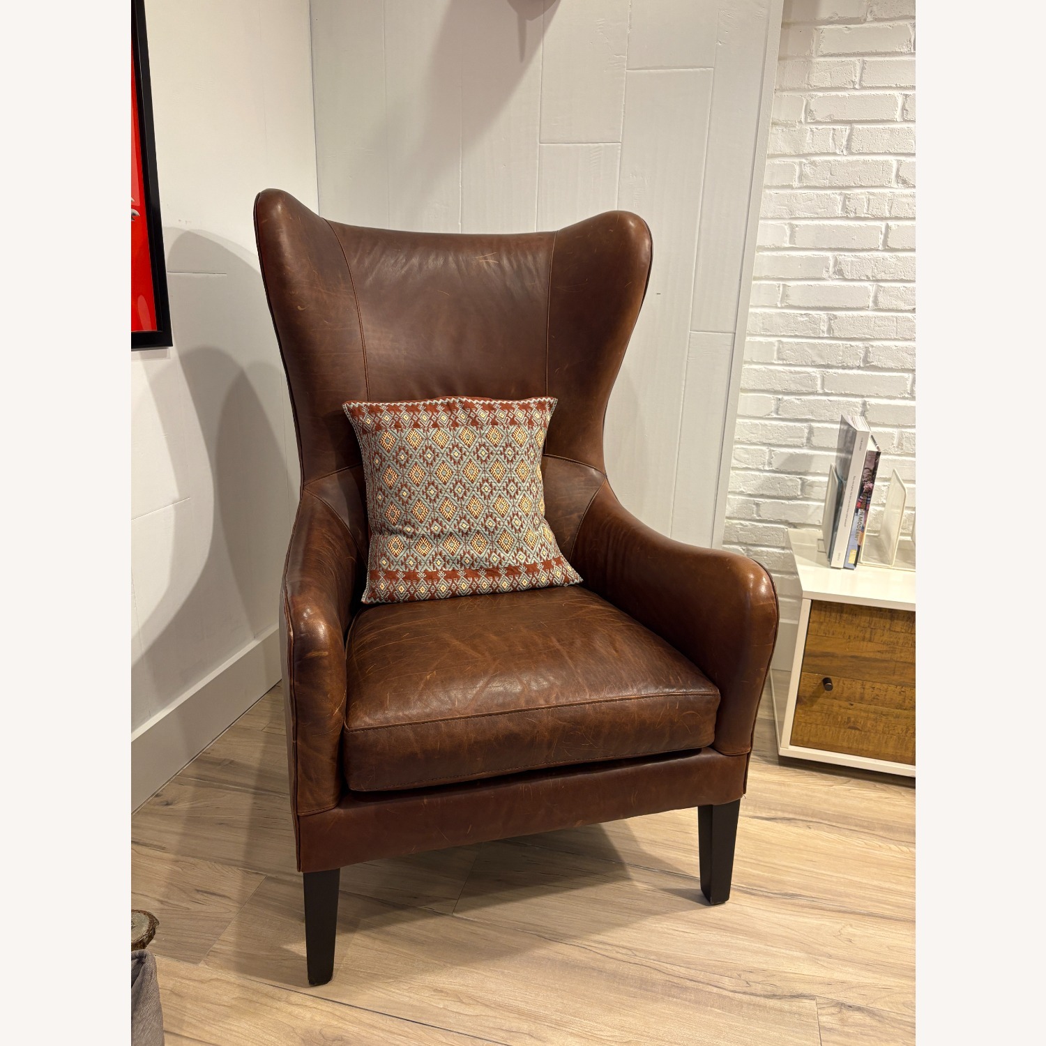 Crate & Barrel Garbo Dark Brown Leather Armchair - image-1