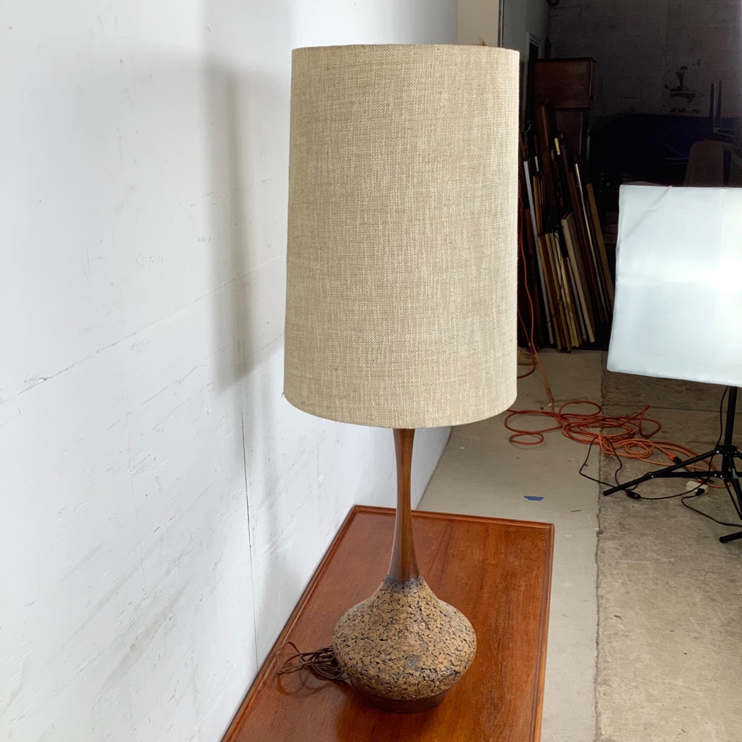 Mid-Century Tear Drop Cork Table Lamp - image-14