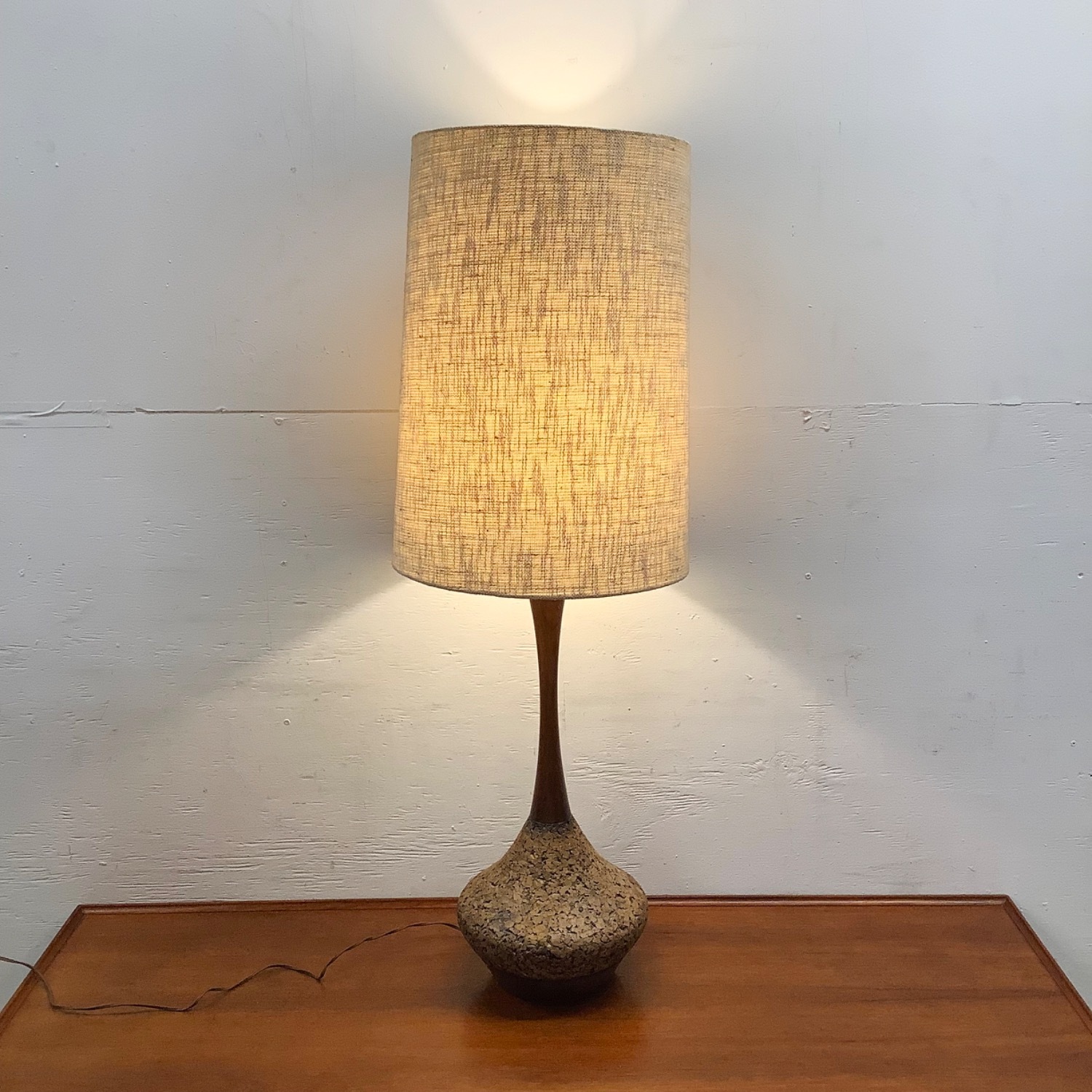 Mid-Century Tear Drop Cork Table Lamp - image-16