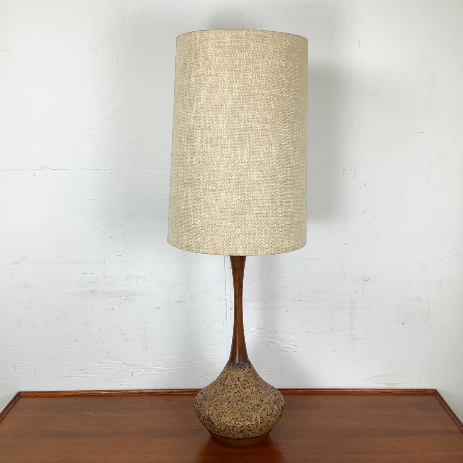 Mid-Century Tear Drop Cork Table Lamp - image-1