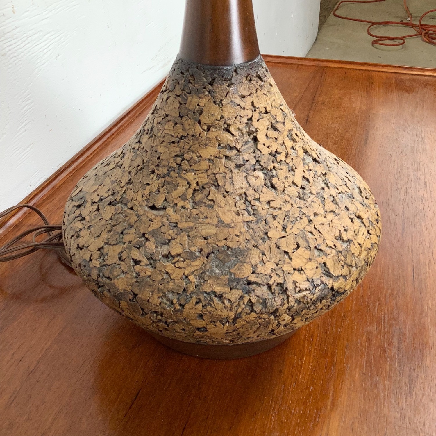 Mid-Century Tear Drop Cork Table Lamp - image-7