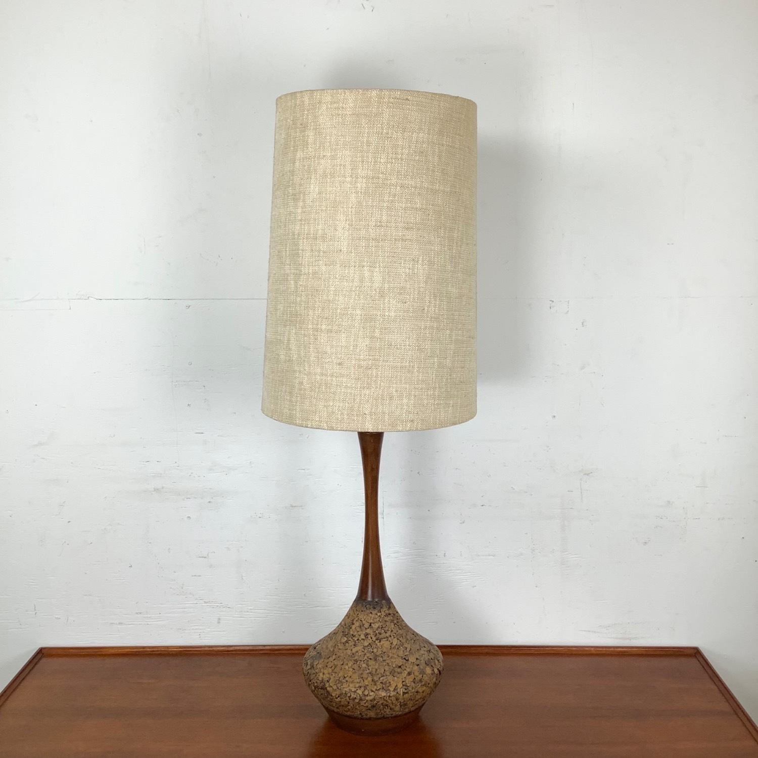 Mid-Century Tear Drop Cork Table Lamp - image-2