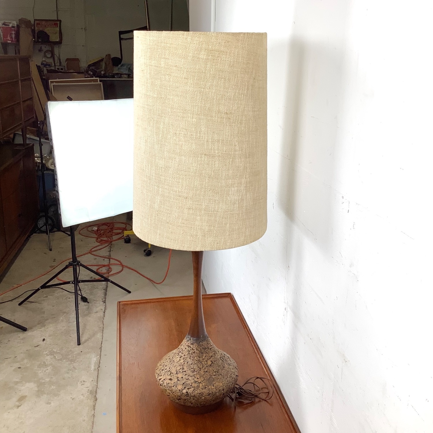 Mid-Century Tear Drop Cork Table Lamp - image-10