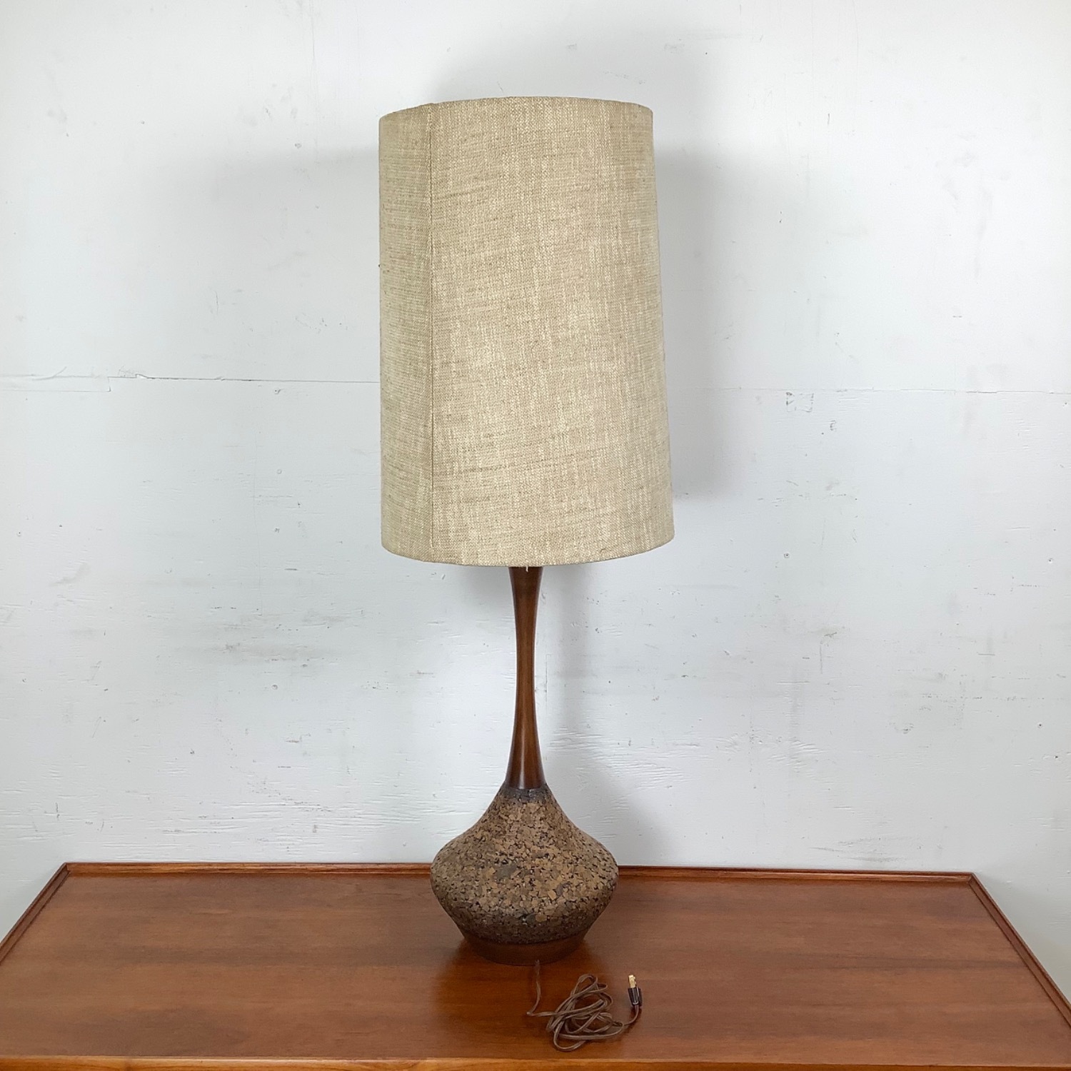 Mid-Century Tear Drop Cork Table Lamp - image-13