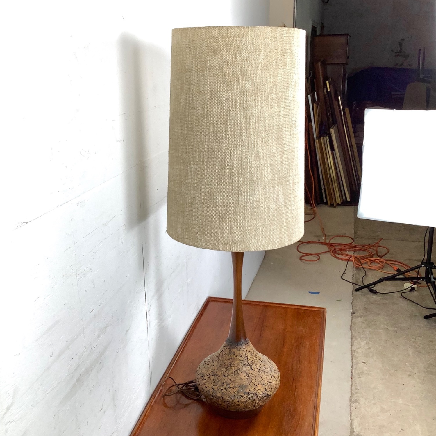 Mid-Century Tear Drop Cork Table Lamp - image-15