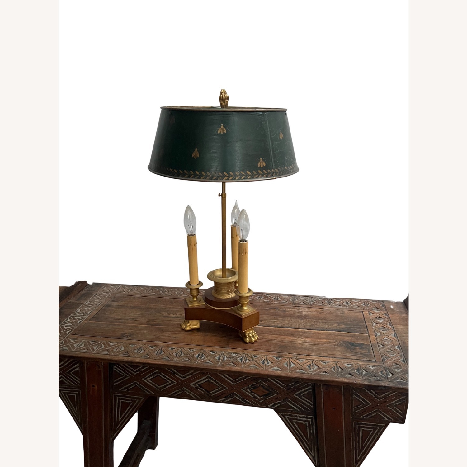 Vintage French Bouillotte Table Lamp Wood Base - image-4