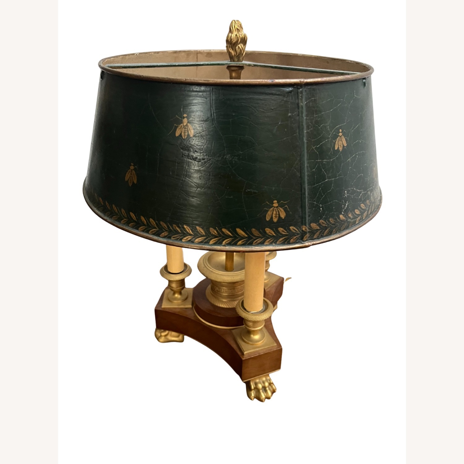 Vintage French Bouillotte Table Lamp Wood Base - image-3