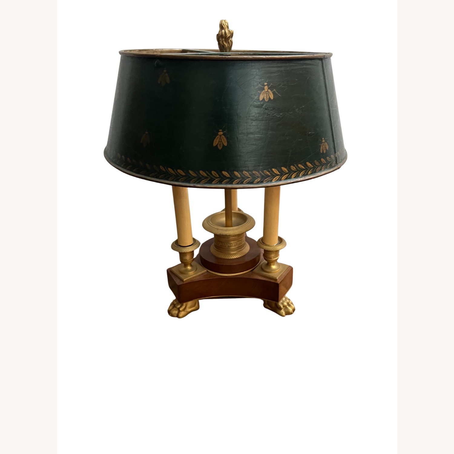 Vintage French Bouillotte Table Lamp Wood Base - image-1