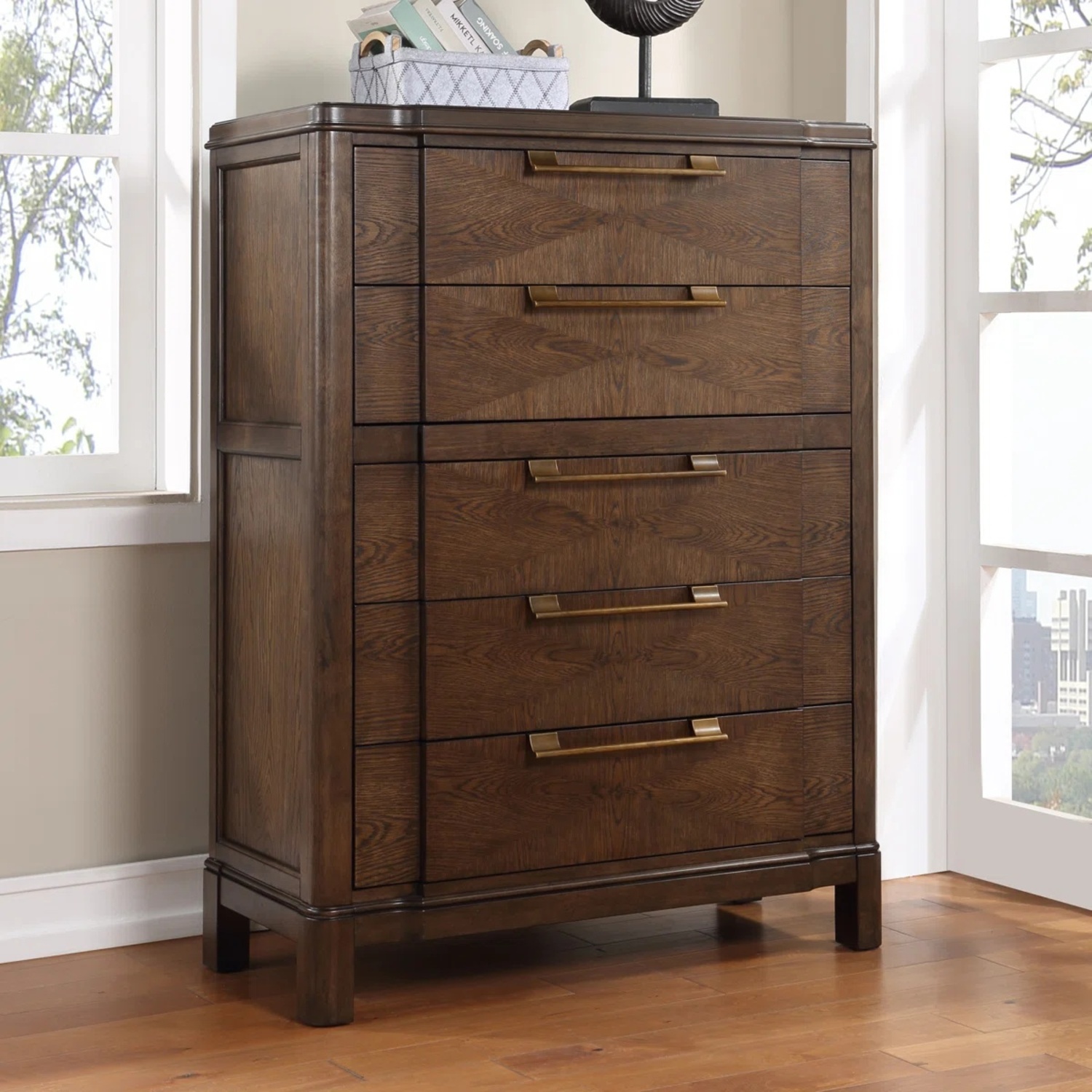 Wayfair Asma 5 - Drawer Oak Wood Chest - image-5