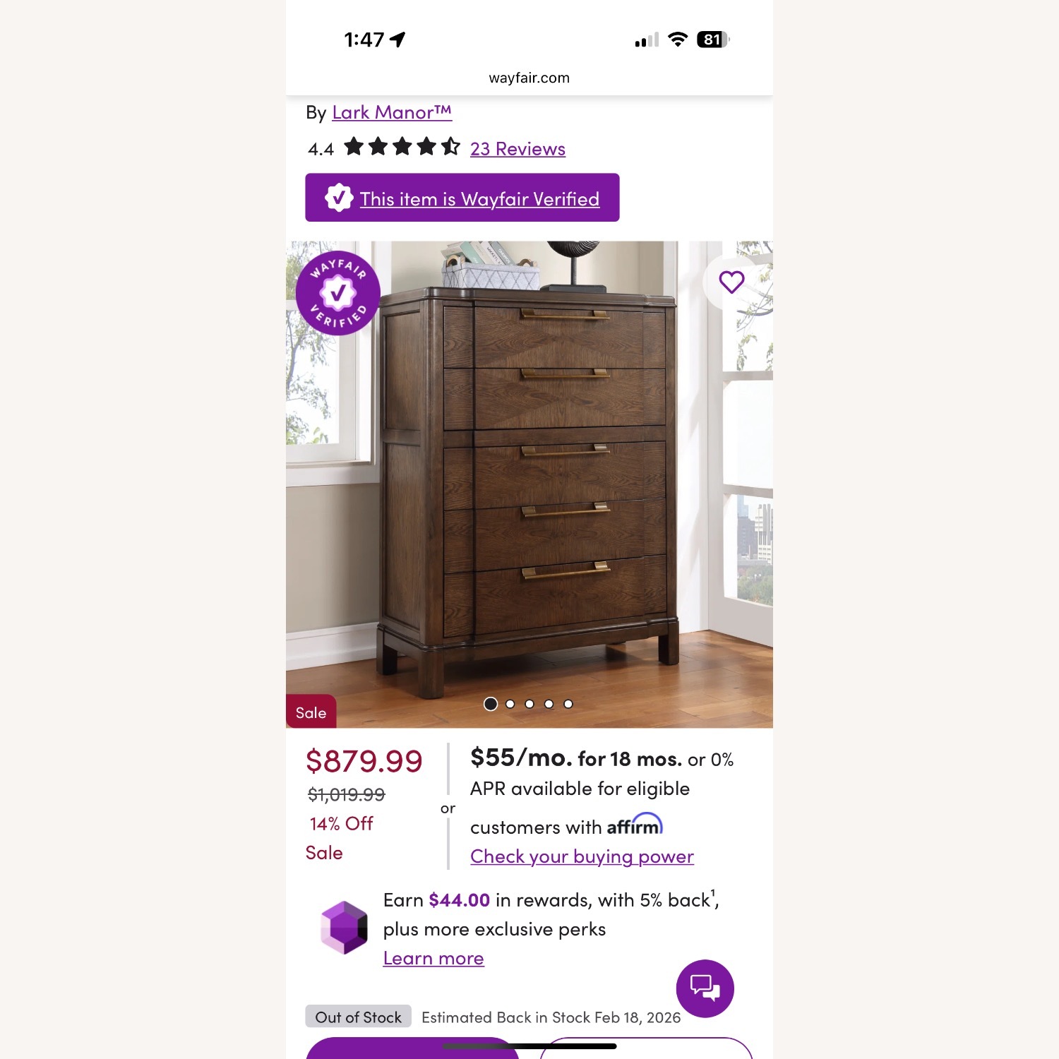 Wayfair Asma 5 - Drawer Oak Wood Chest - image-1