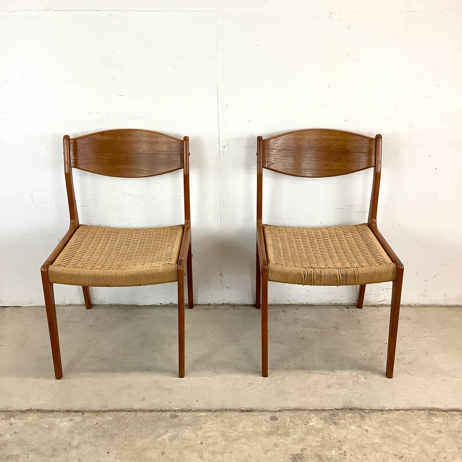 Danish Modern Rope Seat Dining Chairs- Pair - image-3