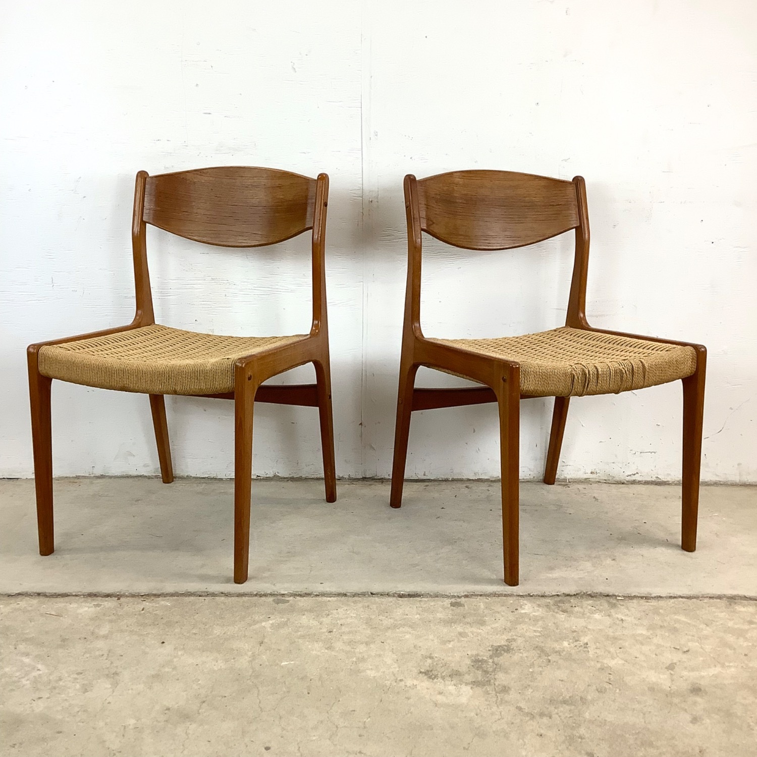 Danish Modern Rope Seat Dining Chairs- Pair - image-2