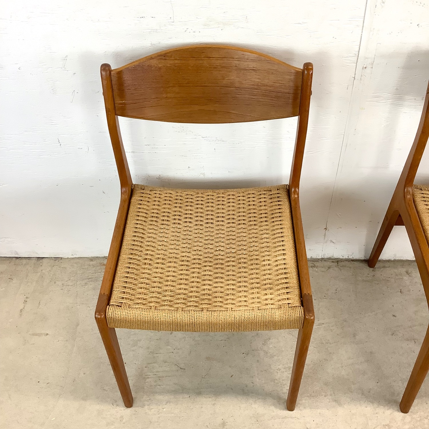 Danish Modern Rope Seat Dining Chairs- Pair - image-5